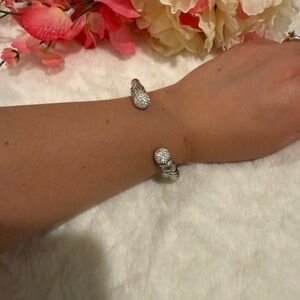 3 x 20$ Elegant Silver Open Cuff Bracelet with Crystal Accents